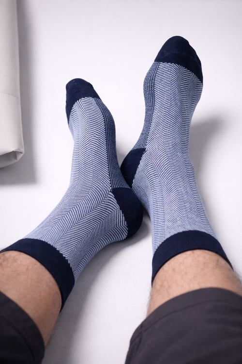Black Herringbone Bamboo Cotton Crew Socks