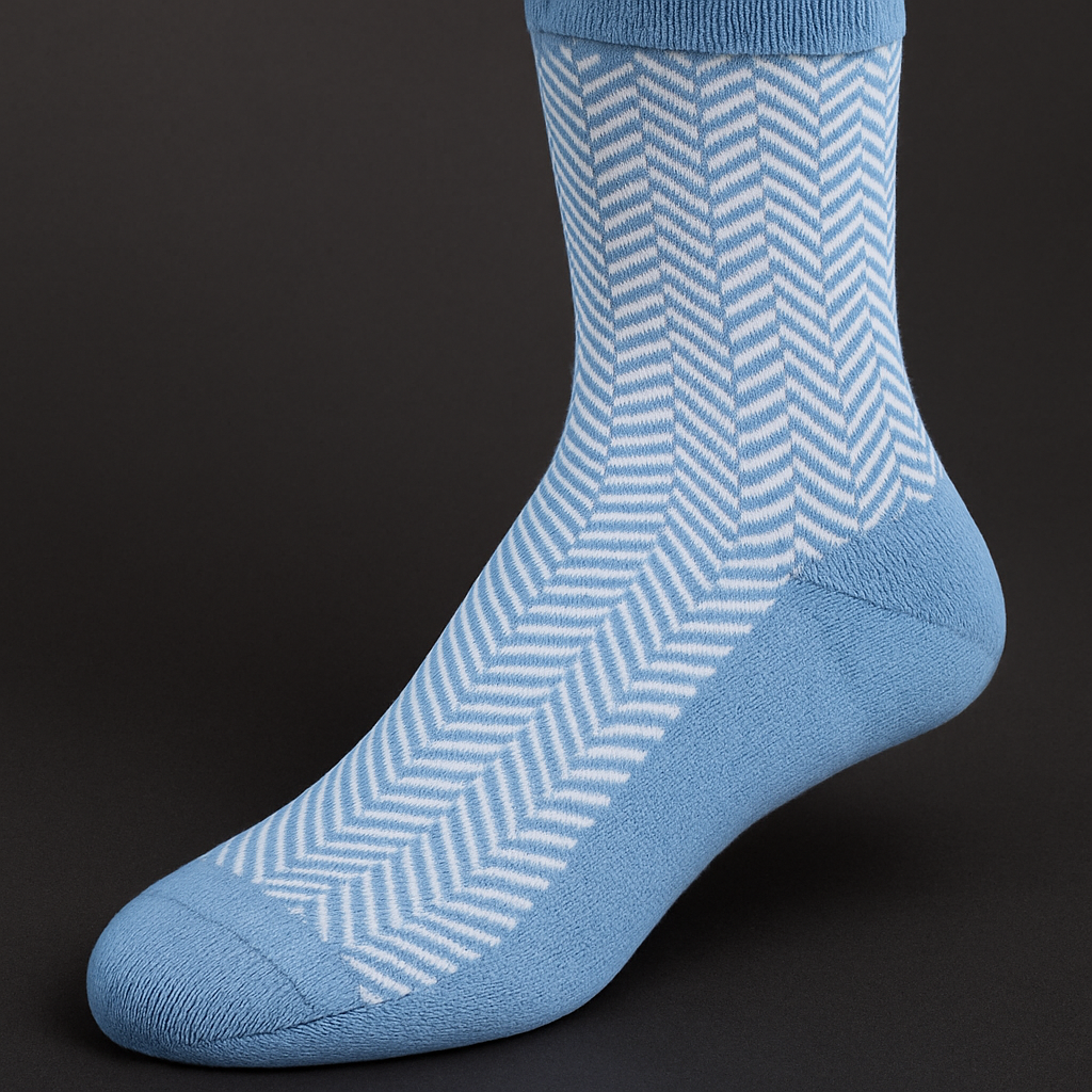 Light-Blue Herringbone Bamboo-Cotton Crew Socks