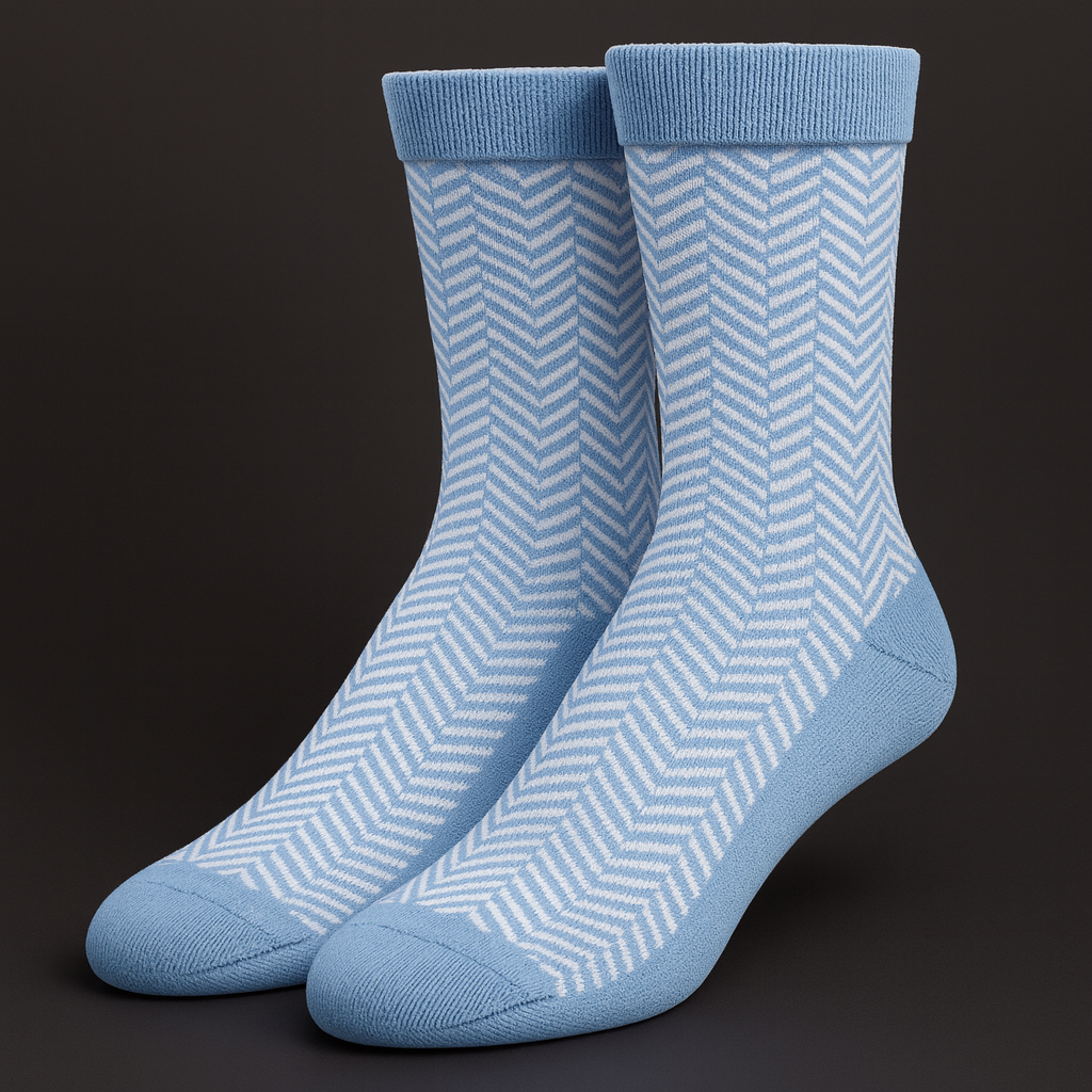 Light-Blue Herringbone Bamboo-Cotton Crew Socks