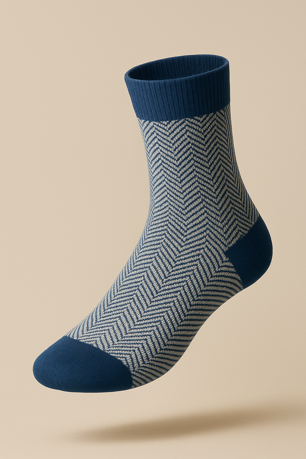 Dark-Blue Herringbone Bamboo Cotton Crew Socks