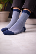 Dark-Blue Herringbone Bamboo Cotton Crew Socks