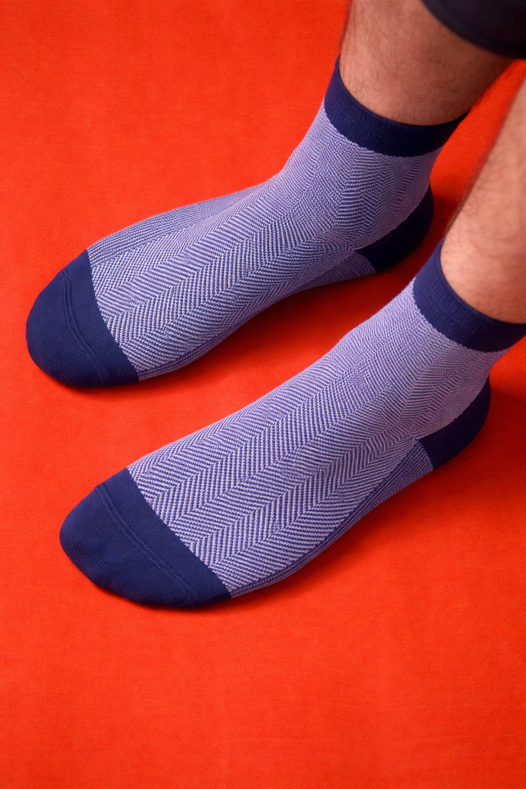 Dark-Blue Herringbone Bamboo Cotton Crew Socks