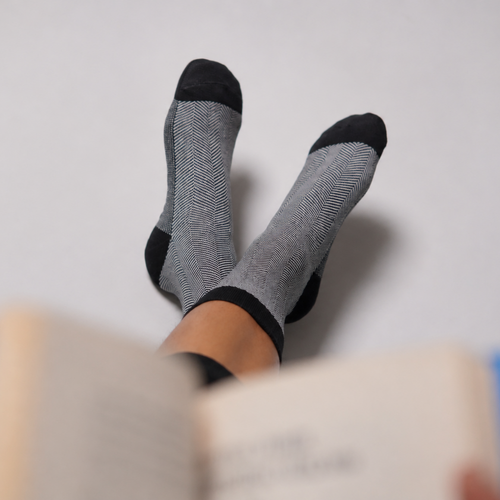 Black Herringbone Bamboo Cotton Crew Socks
