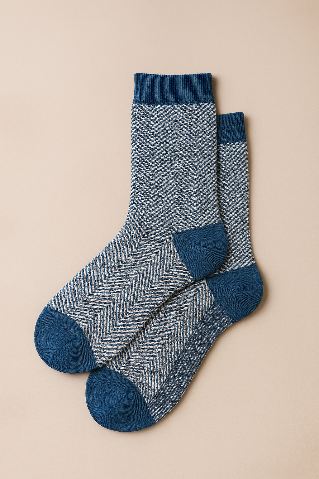 Dark-Blue Herringbone Bamboo Cotton Crew Socks