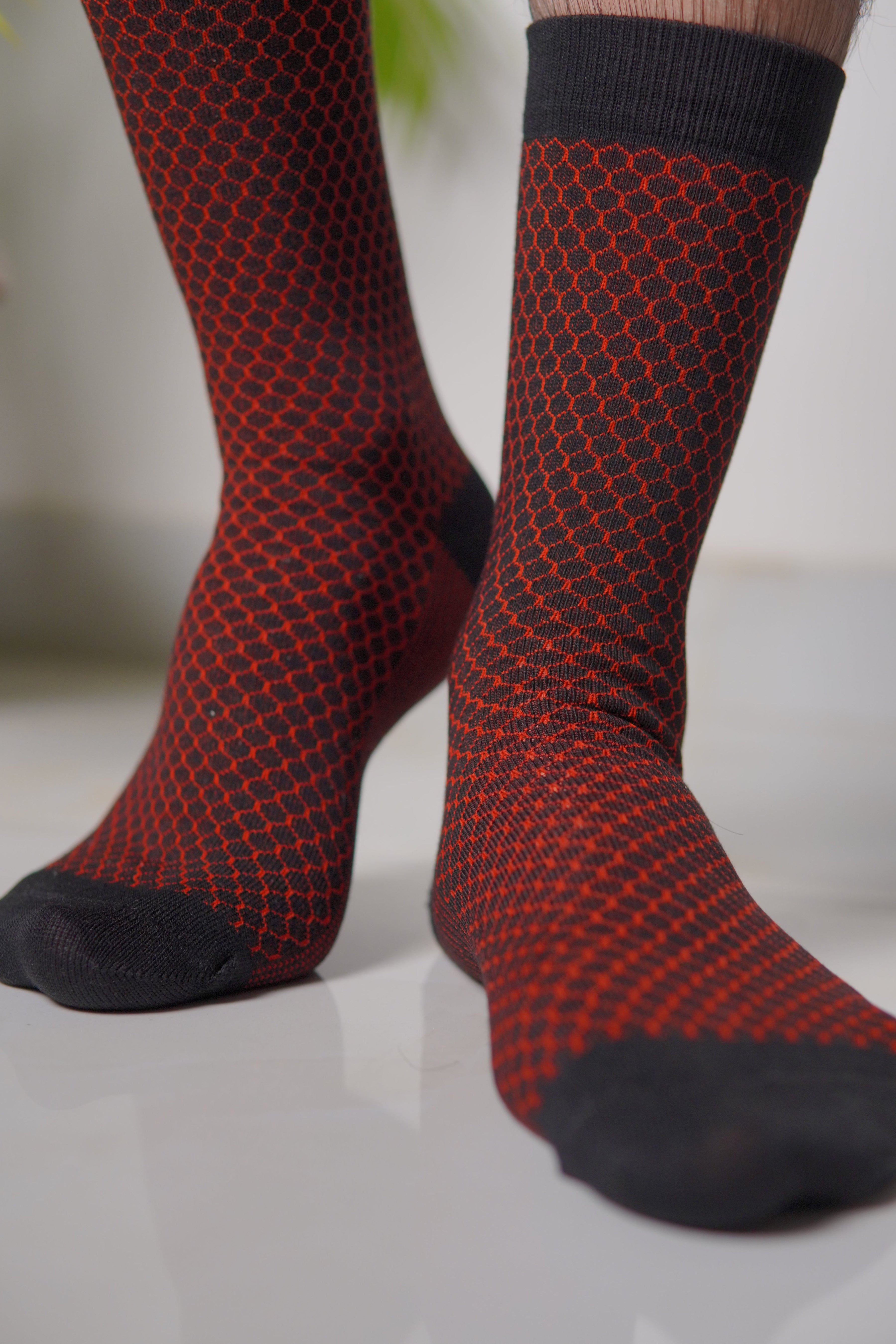 Pair Of 3 Textured Bamboo Cotton Sock Red, Black and Navy Blue.