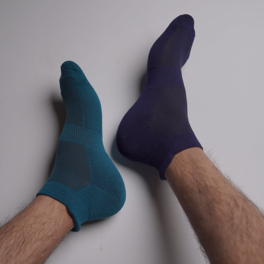 Pair Of 3 Bamboo Cotton Socks Ankle Length Black Navy Blue And Green.