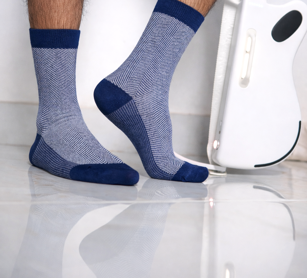 Dark-Blue Herringbone Bamboo Cotton Crew Socks