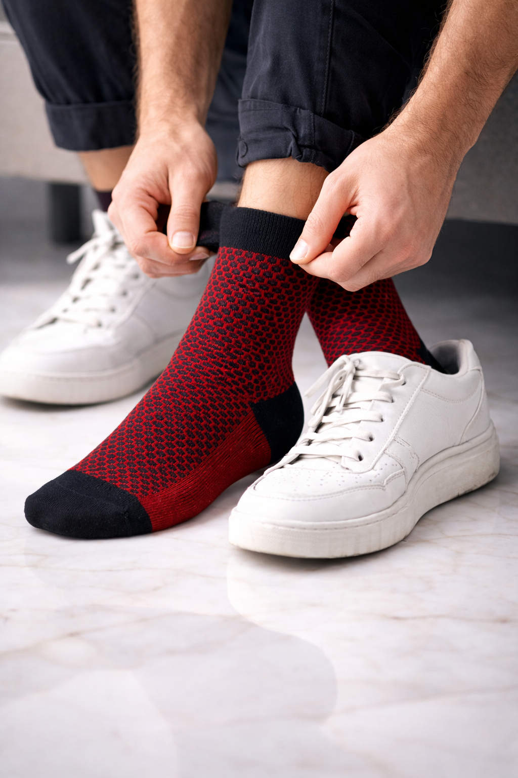 Red Honeycomb Bamboo Cotton Socks
