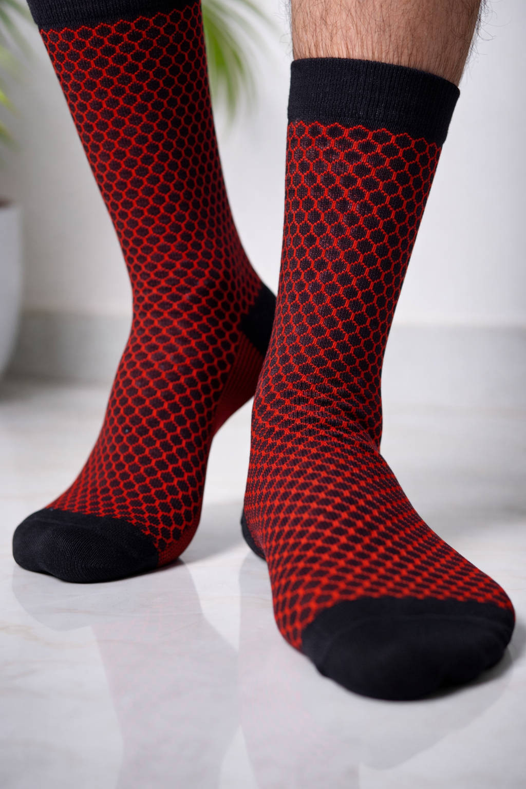 Red Honeycomb Bamboo Cotton Socks